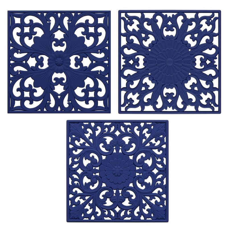 Silicone Trivets MatsTrivets for Hot Dishes Table Countertop NonSlip Heat Resistant Modern Kitchen TrivetsTeapot Trivet  Flexible Trivet Square Hot Pads for Pots  Pans of 3 Blue