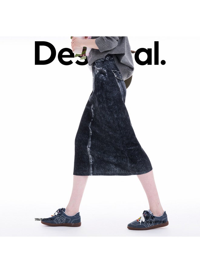 DESIGUAL fall/winter 2025 New Collection Knitted Denim-print Stretch Skirt - Image 4