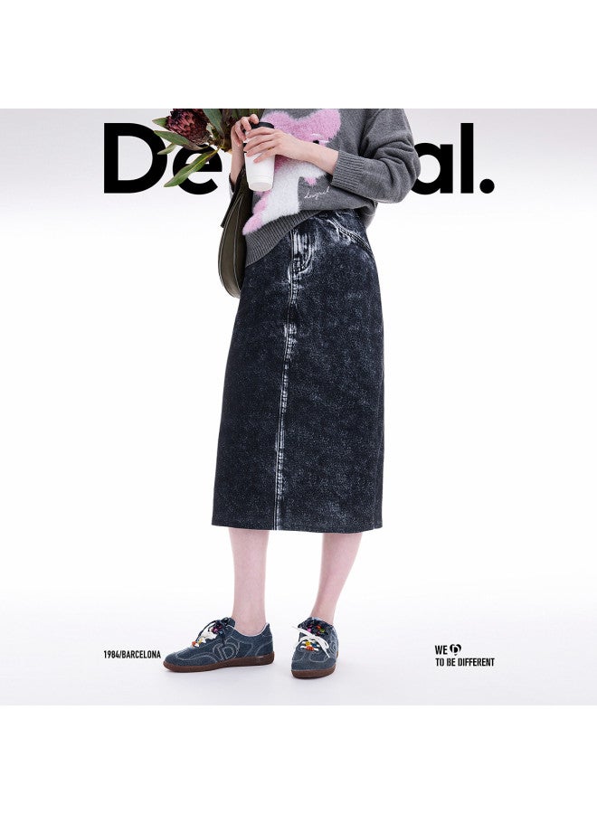 DESIGUAL fall/winter 2025 New Collection Knitted Denim-print Stretch Skirt - Image 3
