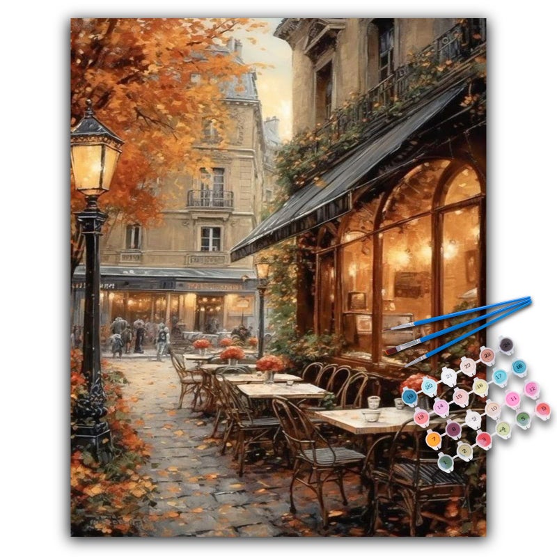 Paint by Numbers Kit for Adults Street Cafe Adult Paint by Number Kits on Canvas for Beginners Fall Scene DIY Acrylic Oil Number Painting Kits for Home Wall Decor Gift 16x 20 without Frame