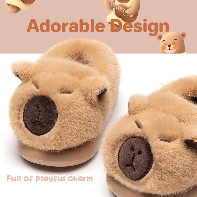 Drecage Toddler Kids Slippers Girls Boys House Shoes Winter Slippers Plush Warm Soft with Cute Cartoon Design Indoor Shoes 316 Khaki Capybara 9-9.5 Toddler - Image 3