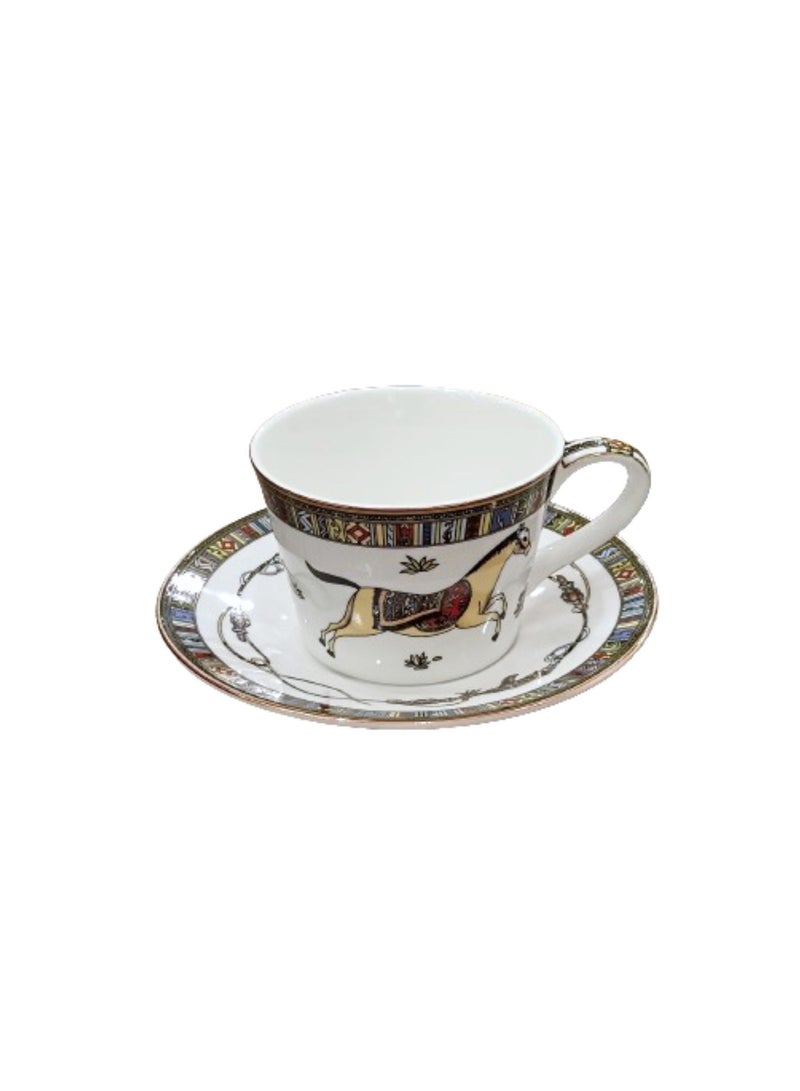 Liying Bone China with horse design Tea Cup 150ml with Saucer Premium-Quality, Light-Weight and Elegant and Durable Perfect for Serving Tea, Coffee Green for Tea Party#15 - Image 1