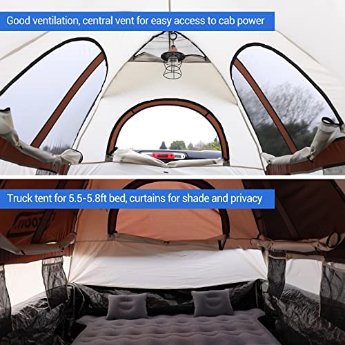 Tecoom Pickup Truck Tent Waterproof PU3000mm Double Layer for 5.5-5.8ft Truck Bed Portable 2 Person Compact Full Size Truck Bed Tent for Back of Truck Camping Beach Tent with Rain Fly - Image 4