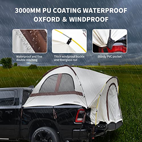 Tecoom Pickup Truck Tent Waterproof PU3000mm Double Layer for 5.5-5.8ft Truck Bed Portable 2 Person Compact Full Size Truck Bed Tent for Back of Truck Camping Beach Tent with Rain Fly - Image 3