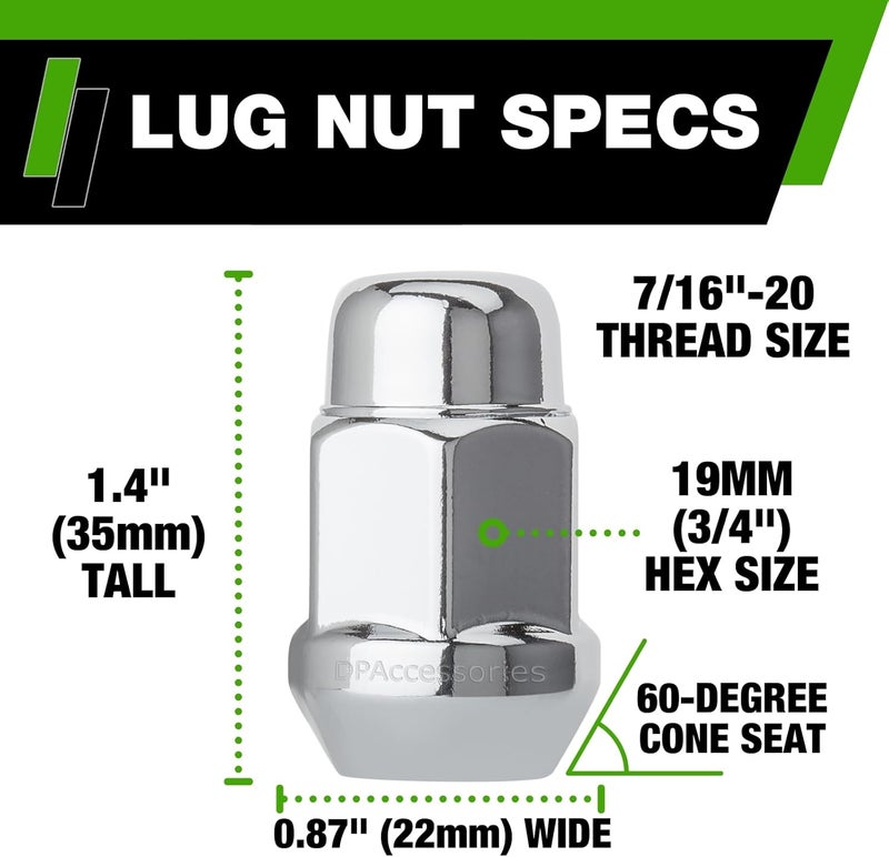 DPAccessories 20 Chrome Closed End Bulge Acorn Lug Nuts - Image 2