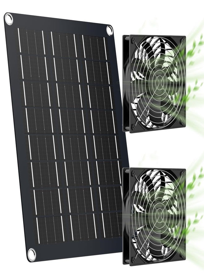 MARBERO 4.7 Inch Solar Powered Fan Kit, 15W Solar Panel with 2 Waterproof Fans, Intake or Exhaust Air Fan wtih 13 Ft Cable for Outside Chicken Coops, Greenhouses, Dog Houses, Pet Houses - Image 1