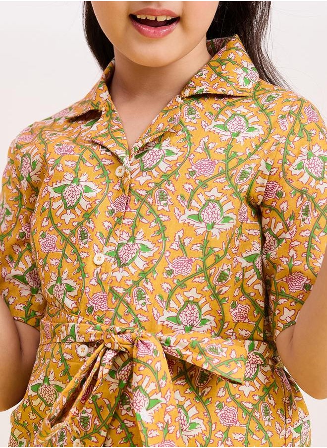 Stylo Bug - Yellow Floral Cotton Shirt & Shorts Set for Girls by Styli - Image 1