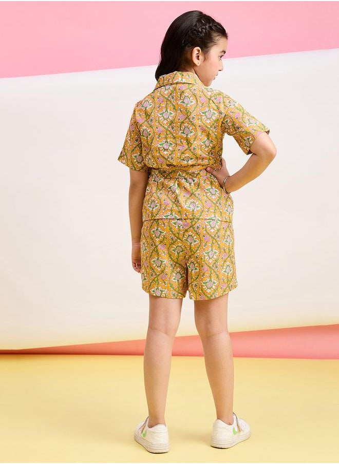 Stylo Bug - Yellow Floral Cotton Shirt & Shorts Set for Girls by Styli - Image 1