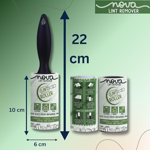 NOVA LINT REMOVER Lint Roller For Clothes Pet Hair Fur Remover From Clothes Lint Remover For Clothes Lint Remover Roller With Cover| 3 Refill (10 Cm) X 60 Sheets = 180 Sheets | - Image 4
