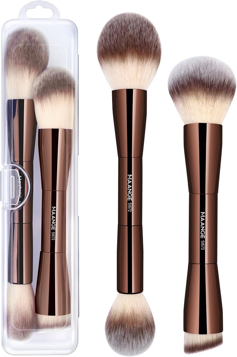 MAANGE Foundation Makeup Brushes Set 2Pcs Double Ended Makeup Brush for Blending Liquid Powder Concealer Cream Blush Buffe (Coffee Brown) - Image 1
