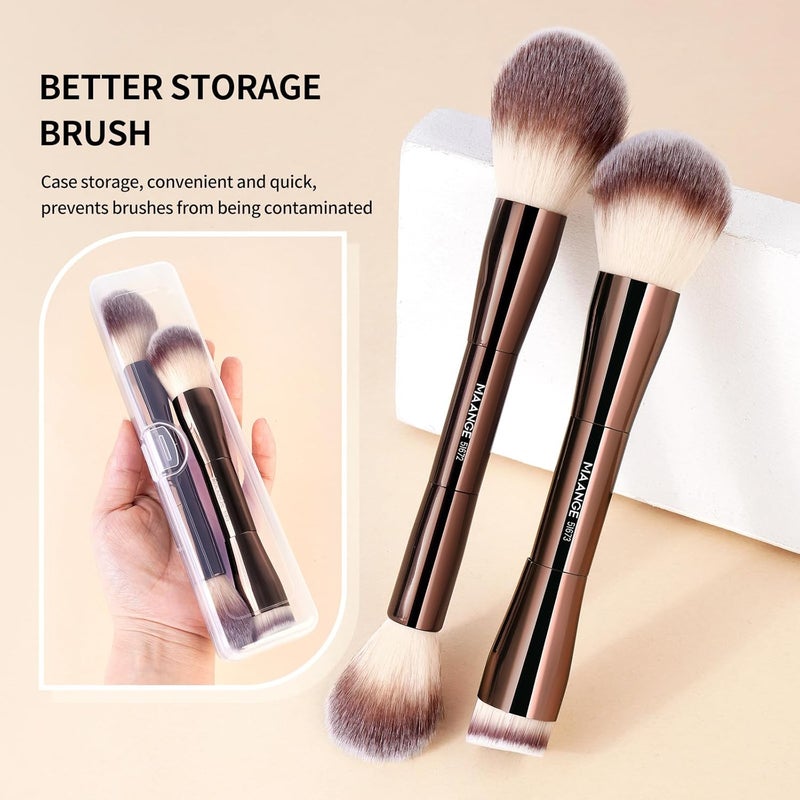 MAANGE Foundation Makeup Brushes Set 2Pcs Double Ended Makeup Brush for Blending Liquid Powder Concealer Cream Blush Buffe (Coffee Brown) - Image 2