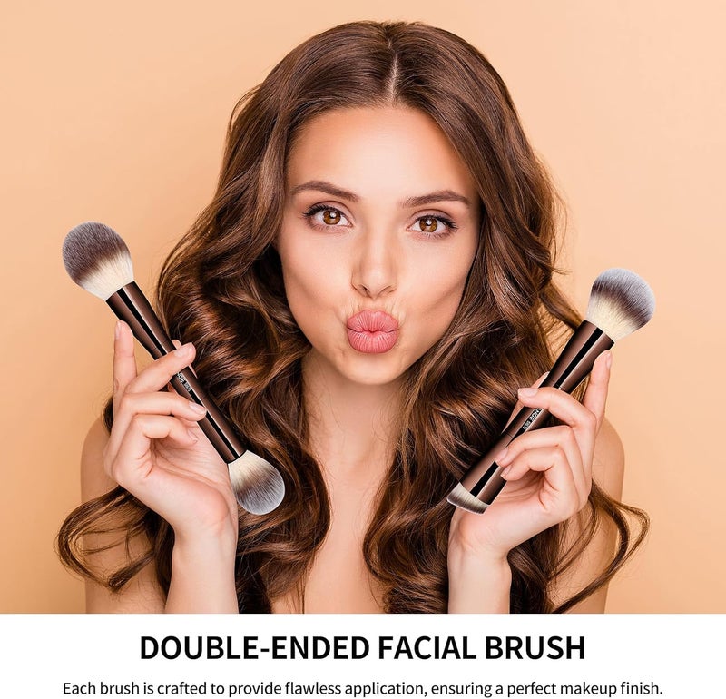 MAANGE Foundation Makeup Brushes Set 2Pcs Double Ended Makeup Brush for Blending Liquid Powder Concealer Cream Blush Buffe (Coffee Brown) - Image 5