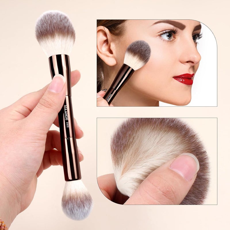 MAANGE Foundation Makeup Brushes Set 2Pcs Double Ended Makeup Brush for Blending Liquid Powder Concealer Cream Blush Buffe (Coffee Brown) - Image 4