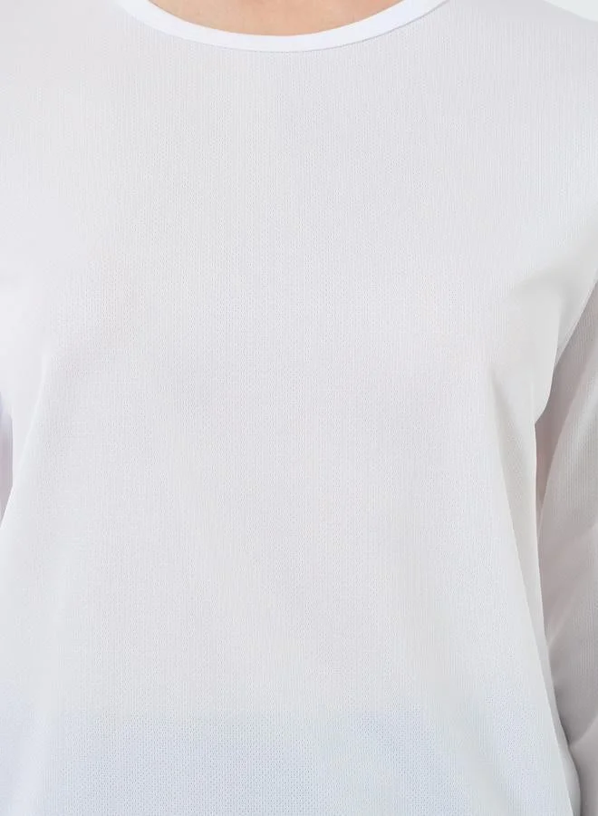 Styli Active  White Long Sleeve Textured Top for Women | Best Price UAE