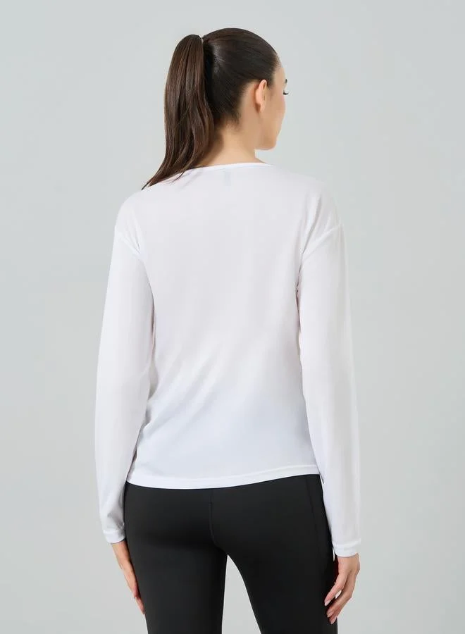 Styli Active  White Long Sleeve Textured Top for Women | Best Price UAE