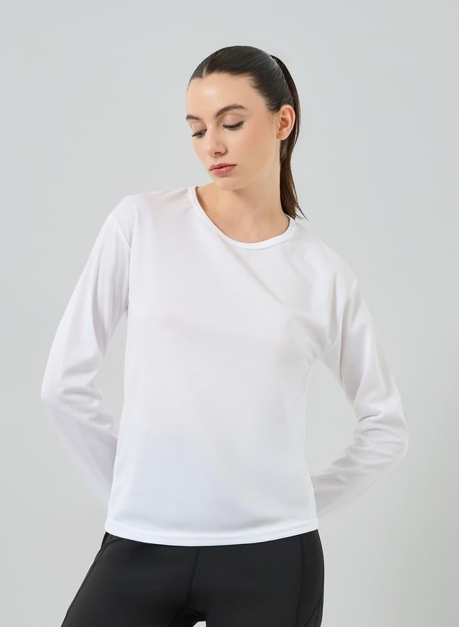 Styli Active White Long Sleeve Textured Top - Image 1