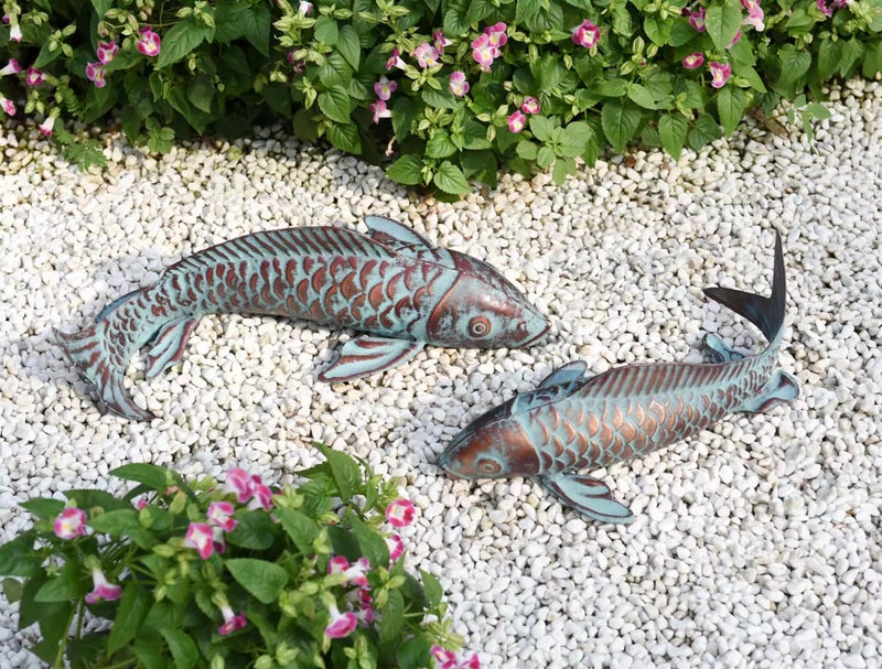CLYB Set of 2 Koi Fish Decor Outdoor Statues Sculptures Antique Copper Garden Pond Fishes Art Metal Koi Fish Statue Outside Garden Dcor Ornaments for OutdoorsPatioYardLawnPondHome Decorations
