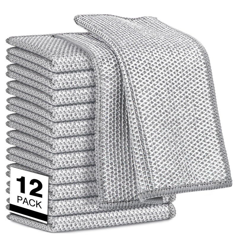 AIDEA Non Scratch Wire Dishcloth 12PK, Wire Dishwashing Rag for Wet and Dry, Washable Dish Rags No Odor, Cleaning Pads Steel Scrubber for Cookware, Sinks, Dishes, Stove Tops, 7"Ã—8" - Image 1