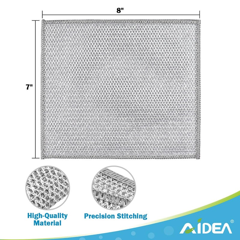 AIDEA Non Scratch Wire Dishcloth 12PK, Wire Dishwashing Rag for Wet and Dry, Washable Dish Rags No Odor, Cleaning Pads Steel Scrubber for Cookware, Sinks, Dishes, Stove Tops, 7"Ã—8" - Image 4