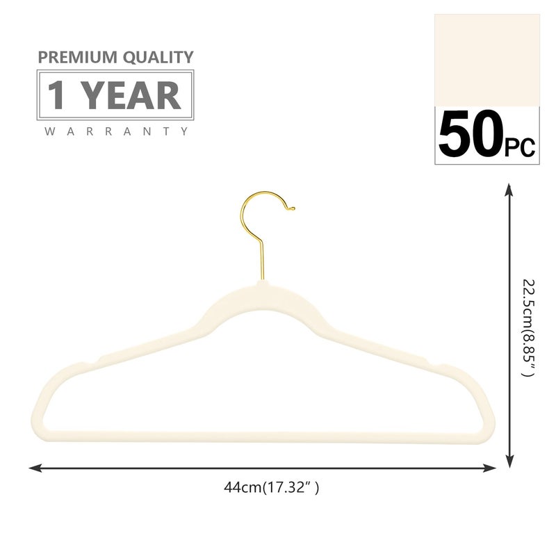 MIZGI Premium Velvet Hangers Pack 50 Pcs Heavyduty - Non Slip Slimline - Velvet Suit Hangers Ivory - Gold Hooks,Space Saving Clothes Hangers â€¦ - Image 2