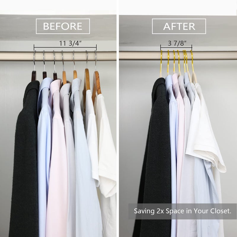 MIZGI Premium Velvet Hangers Pack 50 Pcs Heavyduty - Non Slip Slimline - Velvet Suit Hangers Ivory - Gold Hooks,Space Saving Clothes Hangers â€¦ - Image 5