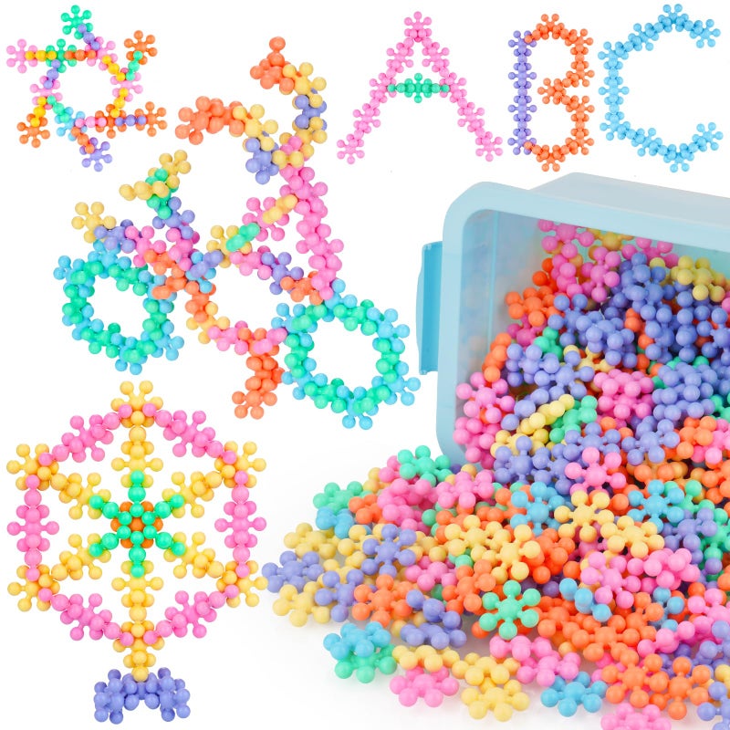 NiToy 300PCS Interlocking Snowflake Building Block Toy for Kids Ages 3 MultiColor Solid Plastic Early Learning Creativity Educational STEM Toy with Carrying Case Safe Material Macaron Colors - Image 3