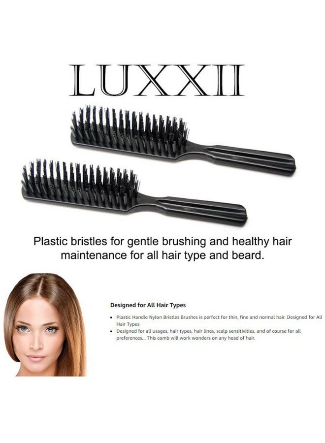 LUXXII (Pack 2) 7.5" Pocket Plastic Handle Nylon Bristles Brushes Hair Comb Designed for All Hair Types (Black) - Image 3