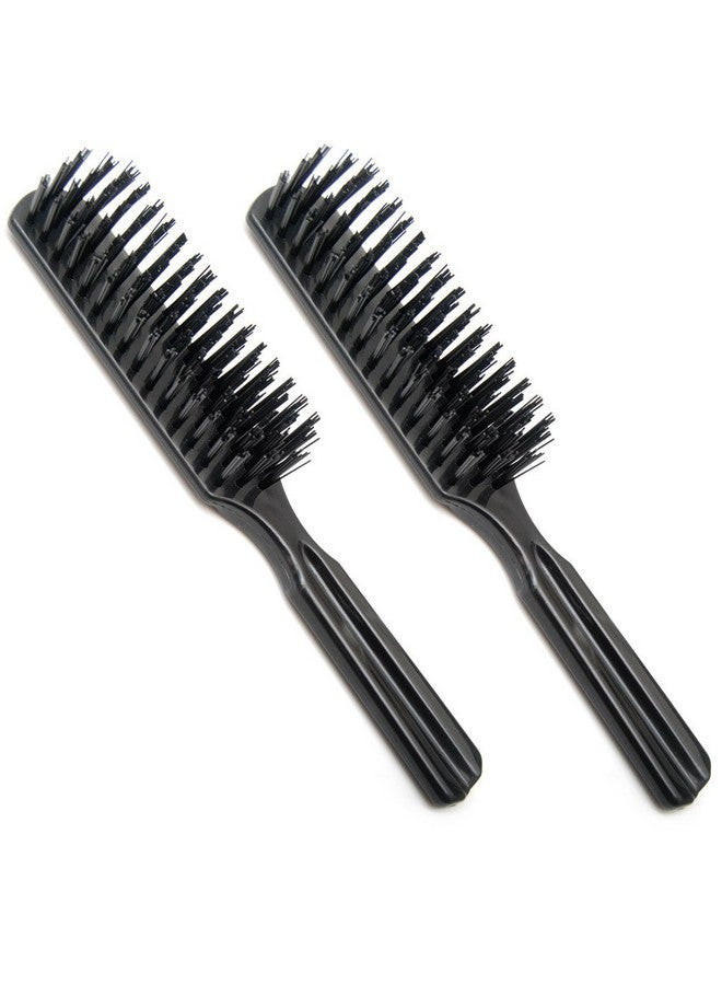 LUXXII (Pack 2) 7.5" Pocket Plastic Handle Nylon Bristles Brushes Hair Comb Designed for All Hair Types (Black) - Image 1