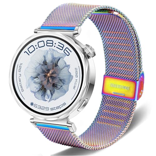 DEALELE Bands Compatible with Huawei Watch GT5 Pro 42mm / GT5 / GT4 41mm / Fossil Q Venture Gen 4/3 / Women's Gen 5E 42mm / Women's Gen 6, 18mm Stainless Steel Metal Mesh Replacement Strap, Rainbow - Image 1