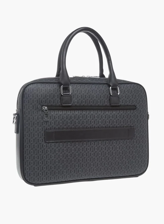 DUCHINI BLACK Mens All-Over Monogram Print Laptop Bag With Handles And Adjustable Strap for Men | Best Price UAE