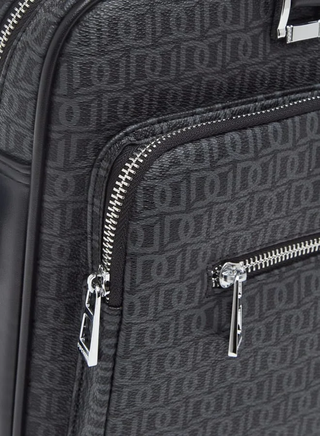 DUCHINI BLACK Mens All-Over Monogram Print Laptop Bag With Handles And Adjustable Strap for Men | Best Price UAE