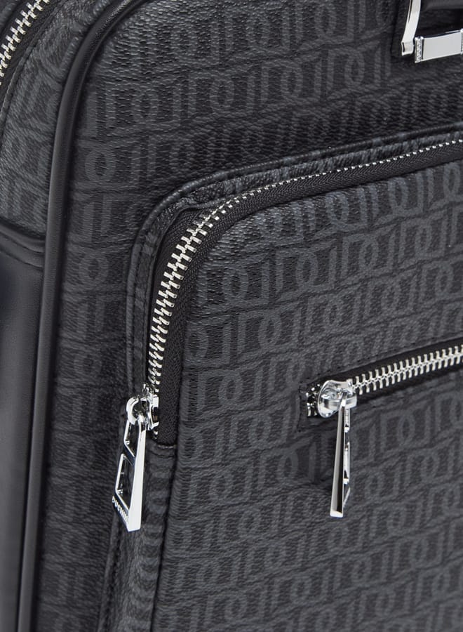 DUCHINI Mens All-Over Monogram Print Laptop Bag With Handles And Adjustable Strap - Image 5