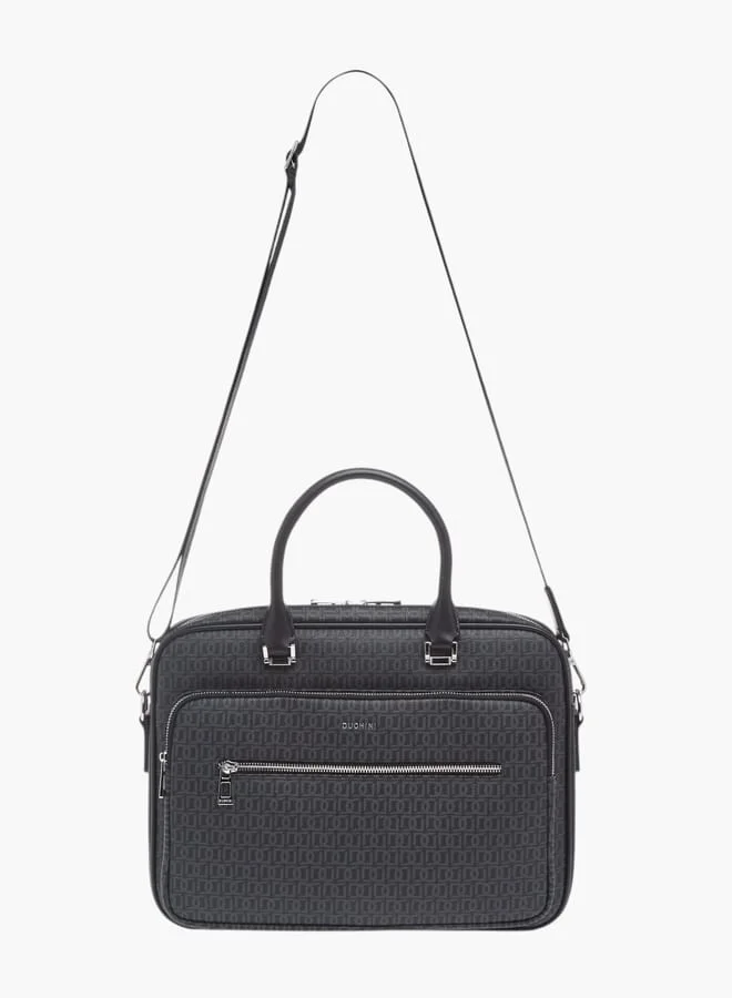 DUCHINI Mens All-Over Monogram Print Laptop Bag With Handles And Adjustable Strap