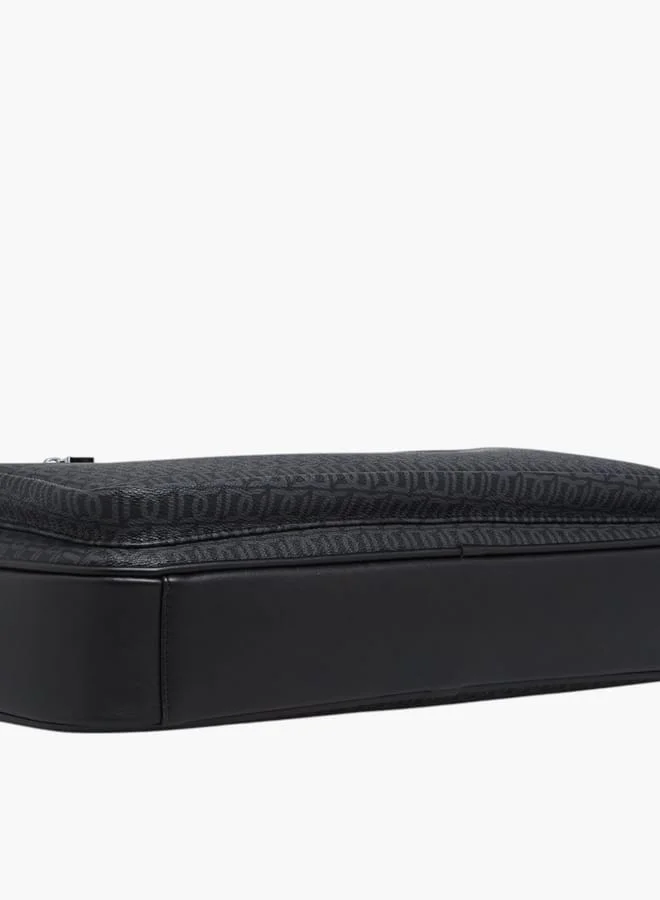 DUCHINI BLACK Mens All-Over Monogram Print Laptop Bag With Handles And Adjustable Strap for Men | Best Price UAE