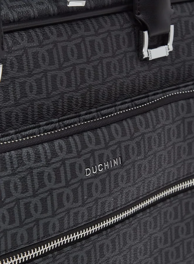 DUCHINI BLACK Mens All-Over Monogram Print Laptop Bag With Handles And Adjustable Strap for Men | Best Price UAE