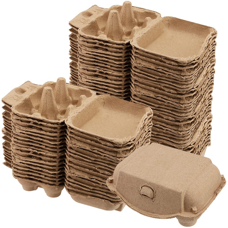 MUKLEI 50 PCS Paper Egg Cartons 6 Egg Cartons Pulp Egg Cartons for Kitchen Farm Market Travel and Transport Brown