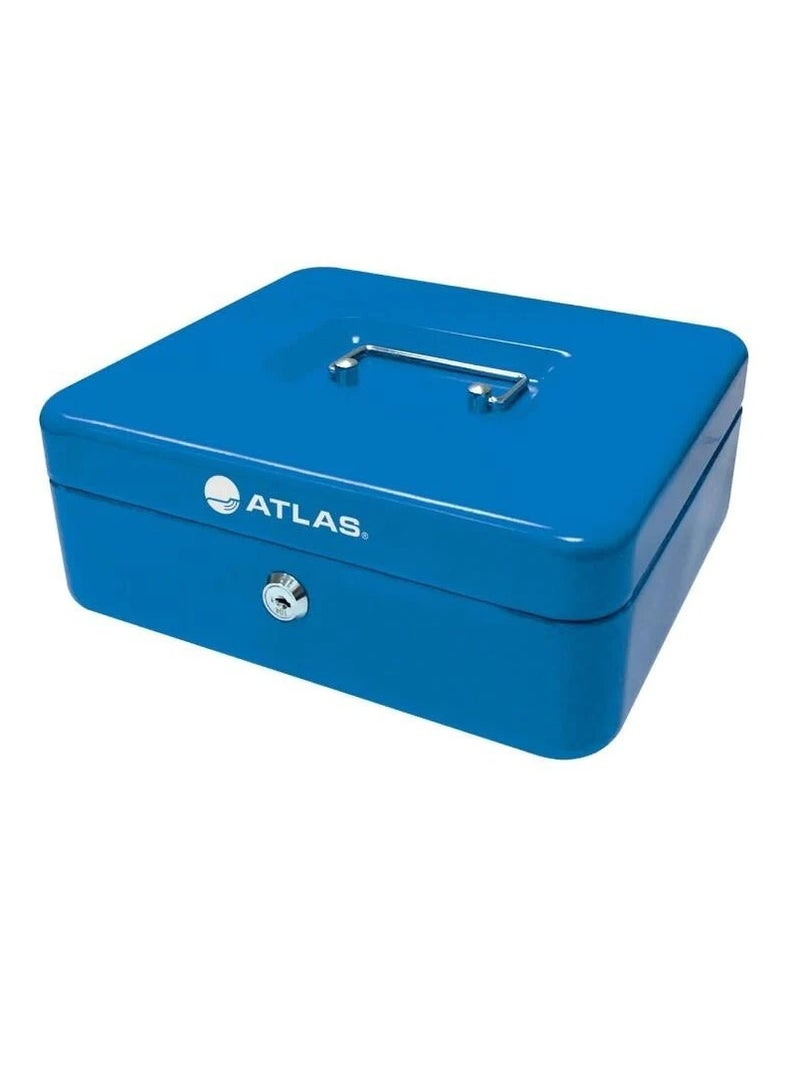 ATLAS Steel Cash Box Register With Tray And Lock 200x160x90mm Size Blue - Image 2