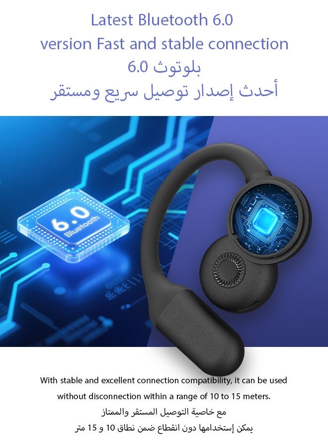 وابيك سماعات بلوتوث R7 من علامة كورية، تصميم مفتوح OWS، بلوتوث 6.0، 4 ميكروفونات ENC لمكالمات واضحة، تشغيل 6 ساعات، مقاومة للماء IPX6، تحكم باللمس – أسود - Image 3