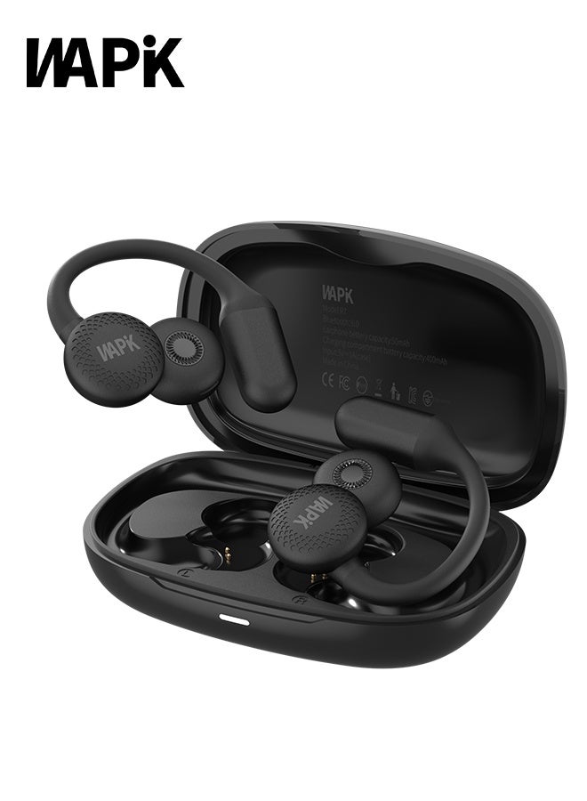 وابيك سماعات بلوتوث R7 من علامة كورية، تصميم مفتوح OWS، بلوتوث 6.0، 4 ميكروفونات ENC لمكالمات واضحة، تشغيل 6 ساعات، مقاومة للماء IPX6، تحكم باللمس – أسود - Image 1