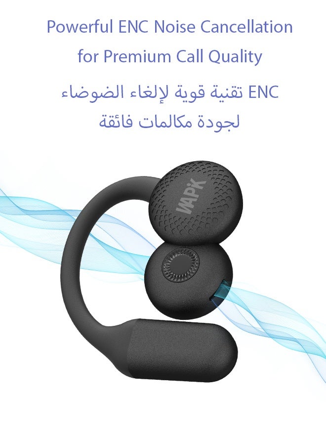 وابيك سماعات بلوتوث R7 من علامة كورية، تصميم مفتوح OWS، بلوتوث 6.0، 4 ميكروفونات ENC لمكالمات واضحة، تشغيل 6 ساعات، مقاومة للماء IPX6، تحكم باللمس – أسود - Image 5