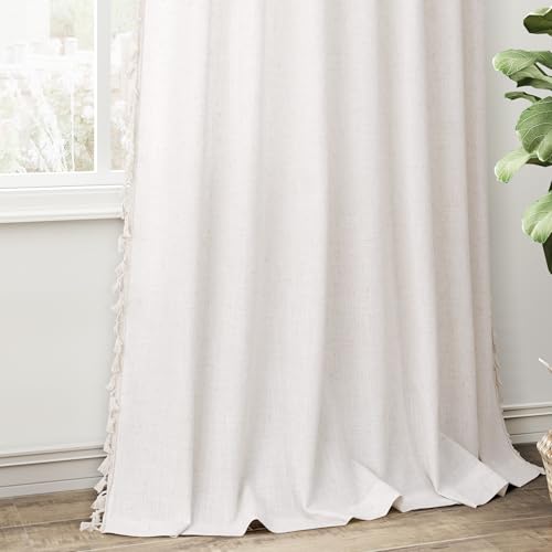 SPWIY Natural Boho Linen Curtains 84 Inches Long 2 Panels Cream Beige Semi Sheer Curtains Tassel Rod Pocket Back Tab Top Light Filtering Neutral Farmhouse Curtains for Living Room Bedroom 38x84 - Image 5