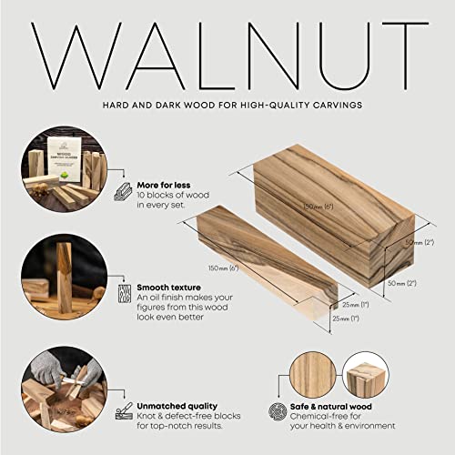 BeaverCraft Walnut Wood for Carving BW10 pcs Wooden Blocks for Whittling and Crafts - Wood Carving Blocks for Creative Projects - Image 2