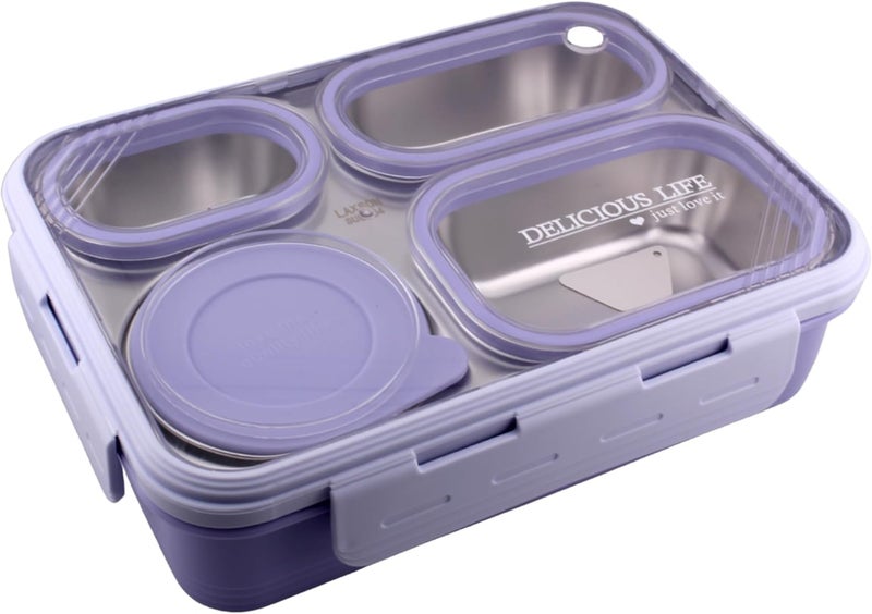 Cravista Bento Lunch Boxes, Leak Proof Stainless Steel Lunch Box for Kids, BPA Free Bento Box for Kids and Adults | Tiffin Boxes for Office and School (Purple, 950 ML, 4 Compartment) - Image 1