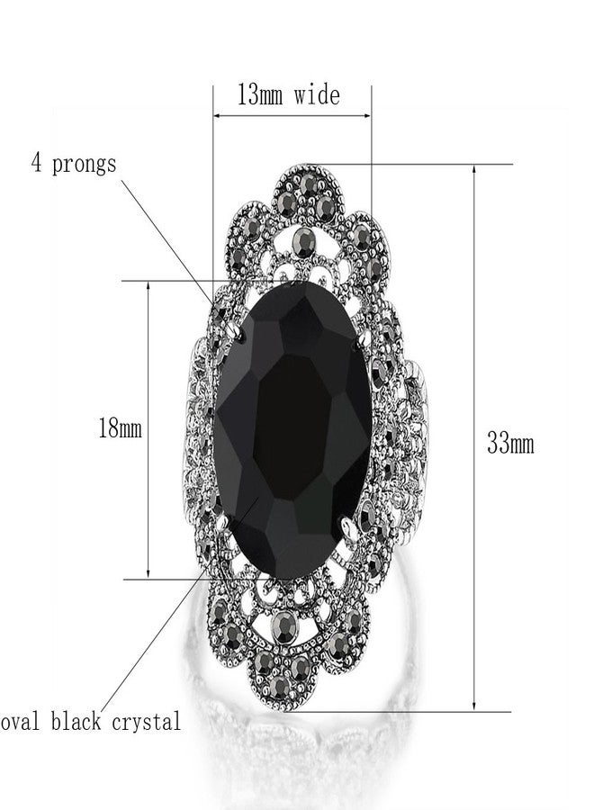 Mytys Retro Vintage Cocktail Statement Ring Black Marcasite & Crystal Rings for Women Antique Silver Big Black Onyx Stone Ring Style 2 - Image 4