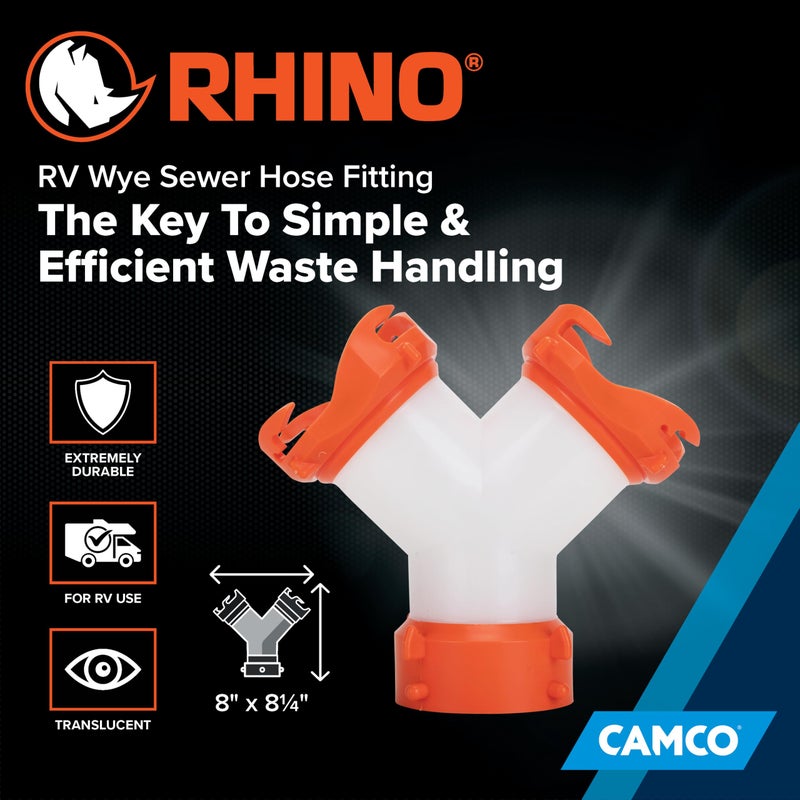 Camco RhinoFLEX Camper/RV Wye Sewer Hose Fitting | Features 360-Degree Swivel Ends & Built-In Gaskets for Odor Tight Connection | Allows for 2 Sewer Hoses to Connect to the Same Dump Station (39812), - Image 2