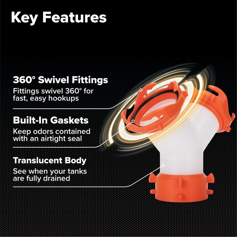 Camco RhinoFLEX Camper/RV Wye Sewer Hose Fitting | Features 360-Degree Swivel Ends & Built-In Gaskets for Odor Tight Connection | Allows for 2 Sewer Hoses to Connect to the Same Dump Station (39812), - Image 5