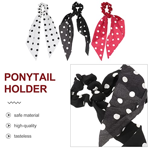 Leorx 3pcs Polka Dot Hair Scrunchies Vintage Chiffon Hair Scarf Ties Stylish Bow Ponytail Holders for Women Girls - Image 3