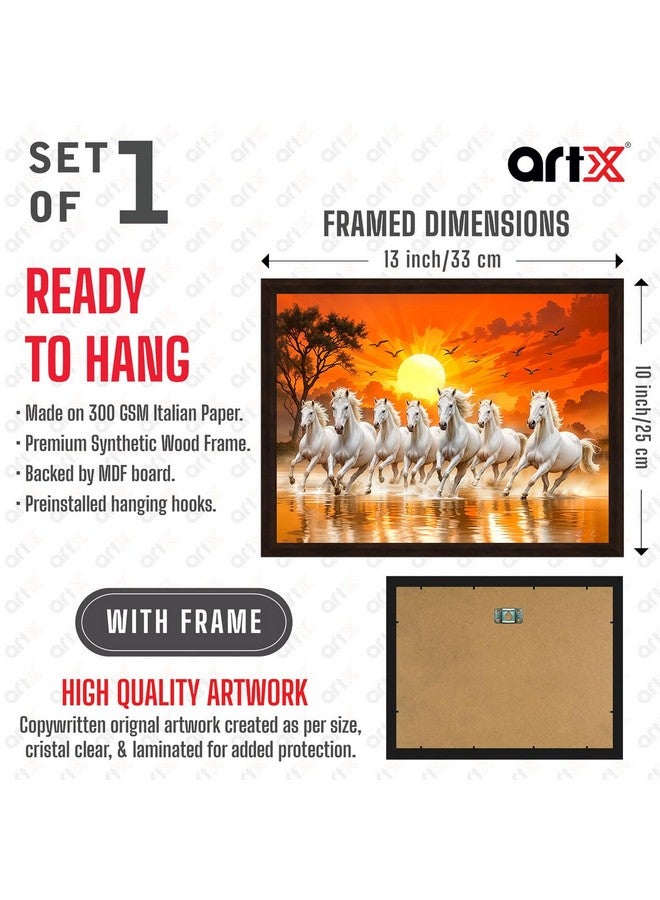 ArtX إطار فن الحائط ArtX ورق 7 خيول فاستو، خيول بيضاء تجري على الماء، ديكور حائط شمس مشرقة فاستو، متعدد الألوان، طبيعة، 13.0 × 10.0 بوصة، مجموعة من 1 - Image 2