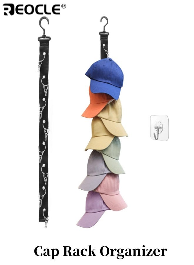 REOCLE Baseball Cap Rack Organizer Holds 8 Caps Multi Position Adjustable Fitted Caps and Sun Hats Storage Hanger for Closet Rod Wall Door or Clothes Rack Space Saving Design for Men Women Kids - Image 1