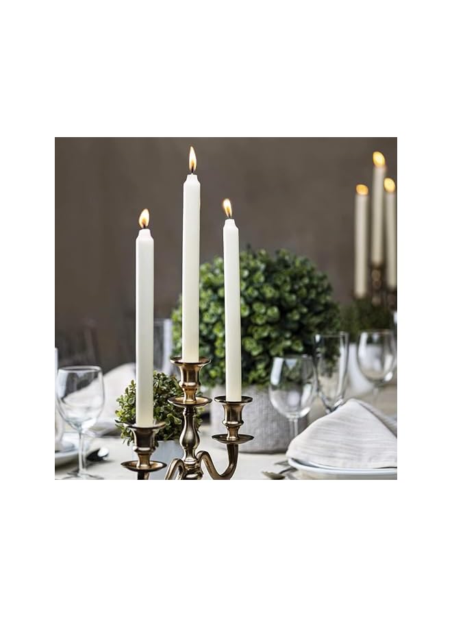 Green Tiger Tall Unscented Tapered Candles Long dripless taper candls for dinner candle Light Set of 10 candlesticks, White Color - Image 4